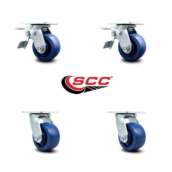 Service Caster 4 Inch Solid Polyurethane Caster Set with Roller Bearing 2 Total Lock Brake SCC SCC-TTL30S420-SPUR-2-S-2 - main